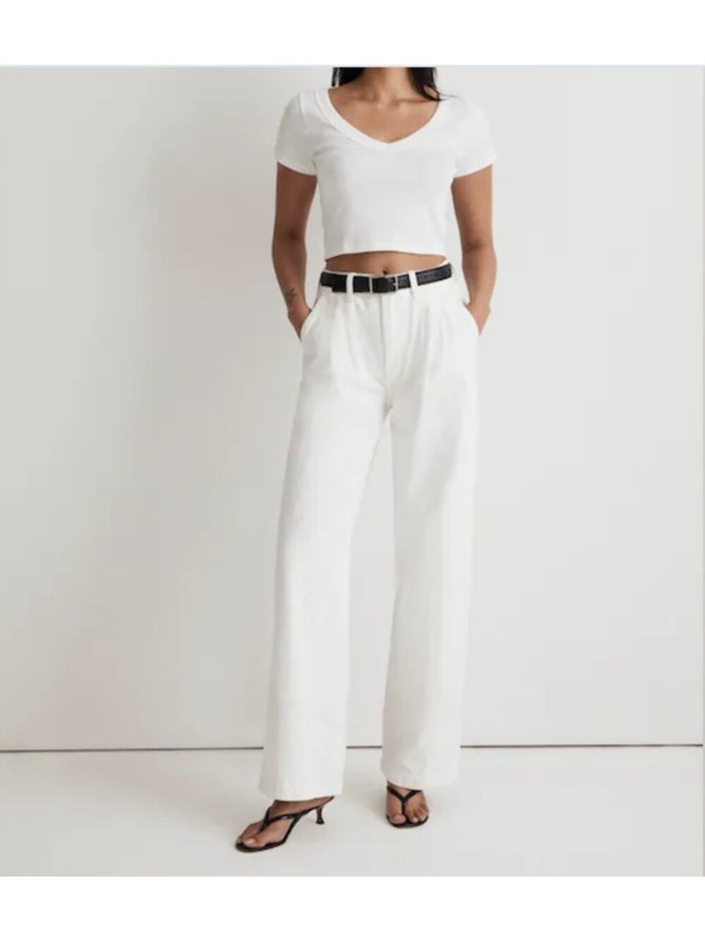 Madewell Pointelle V Neck Setlist Boxy Cropped Top Ivory M Textured Knit